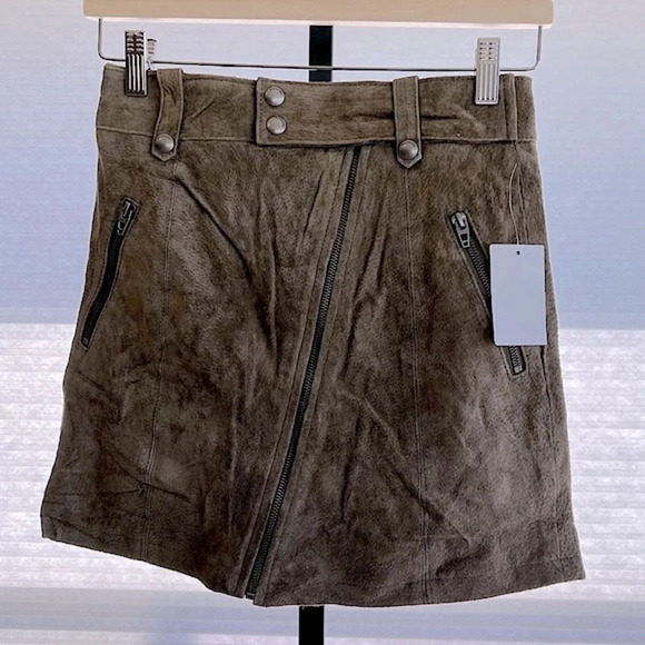 BlankNYC Suede Moto Mini Skirt Olive Green 25 NWT Classic Boho Festival Spring - Picture 2 of 7
